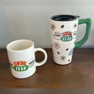 Friends “Central Perk” Doodle Travel Mug 18 oz & Coffee Mug both are pristine.